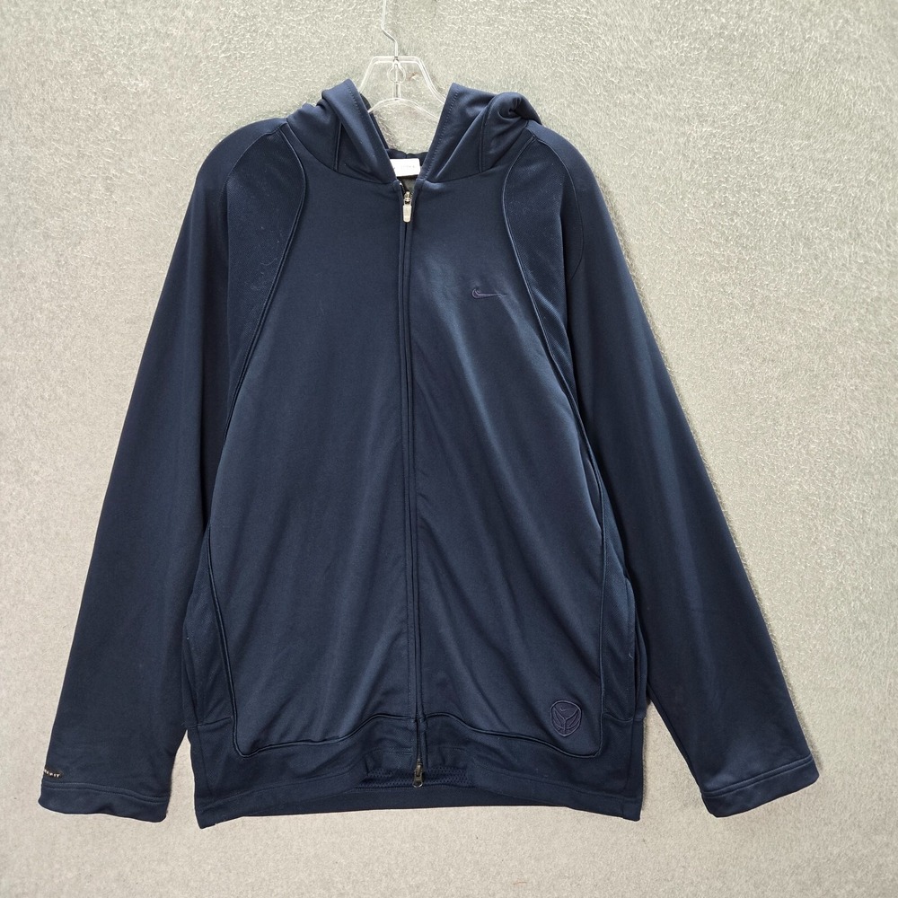 VINTAGE Nike Men Sweatshirt Medium Blue Hoodie Full Zip Dri Fit Hoop Tech Swoosh